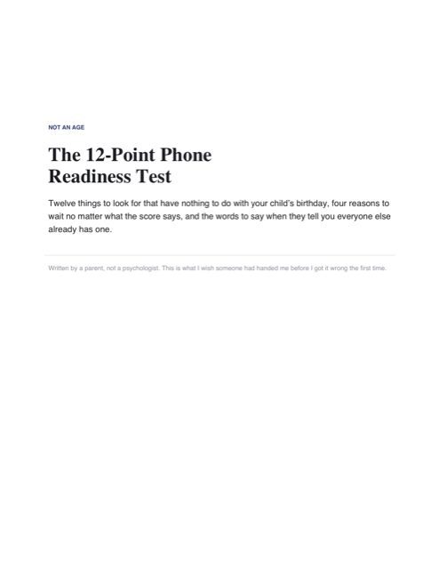 First page of the 12-Point Phone Readiness Test, showing the title and introduction.